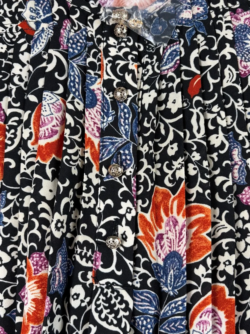 Susan Graver Floral Print Peasant Blouse Long Sleeve Black Multi Tunic Top M - Picture 7 of 10